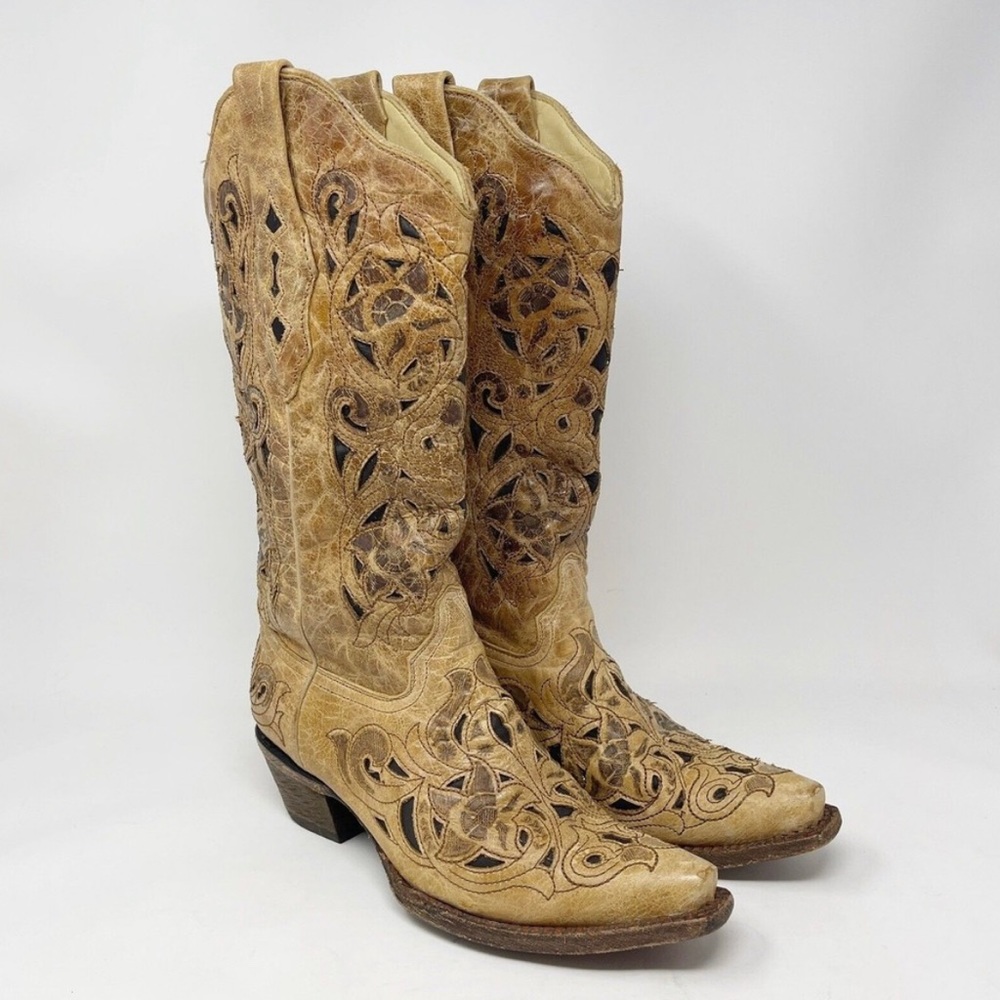 Corral Vintage Boots - Brown Leather Antique Saddle Brushed 💕